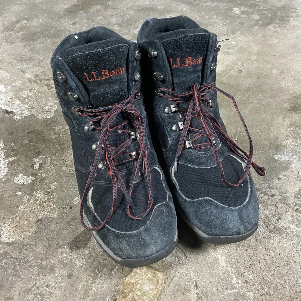 L.L. Bean Trail Model Hiking Boots Size 12 Wide Black Suede Outdoor Utility Wear